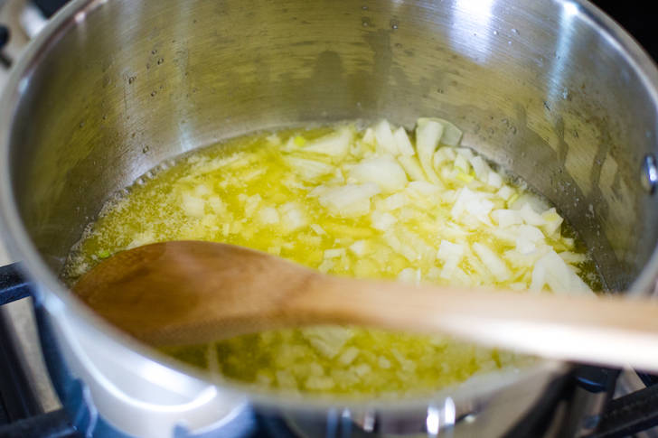 onions and butter in sauce pan