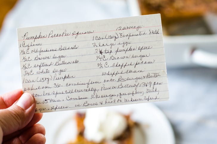 vintage recipe card for pumpkin pie bars