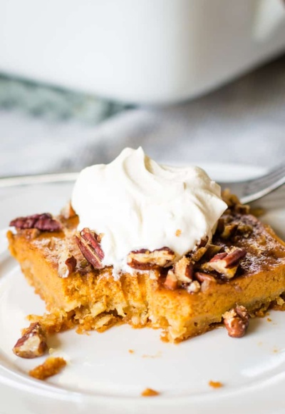 pumpkin pie bars on plate with fork