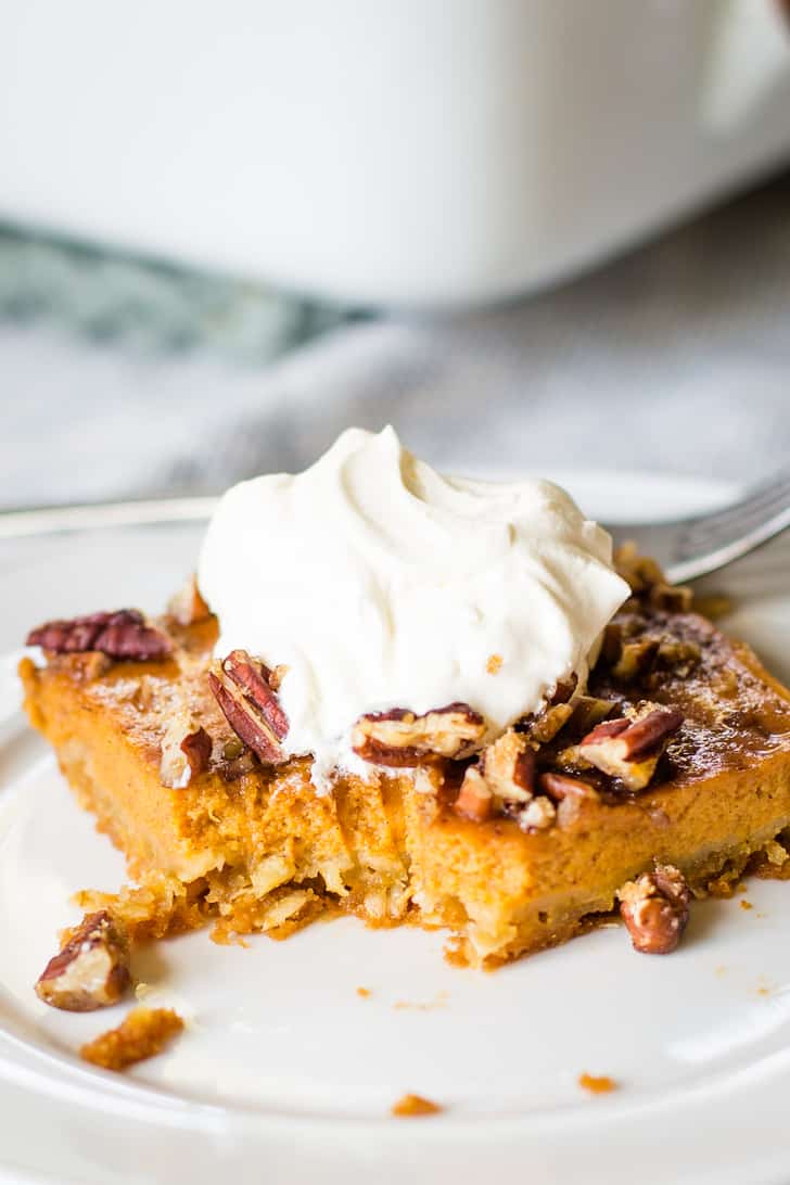 pumpkin pie bars on plate with fork