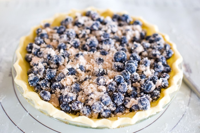 blueberry pie filling in pie