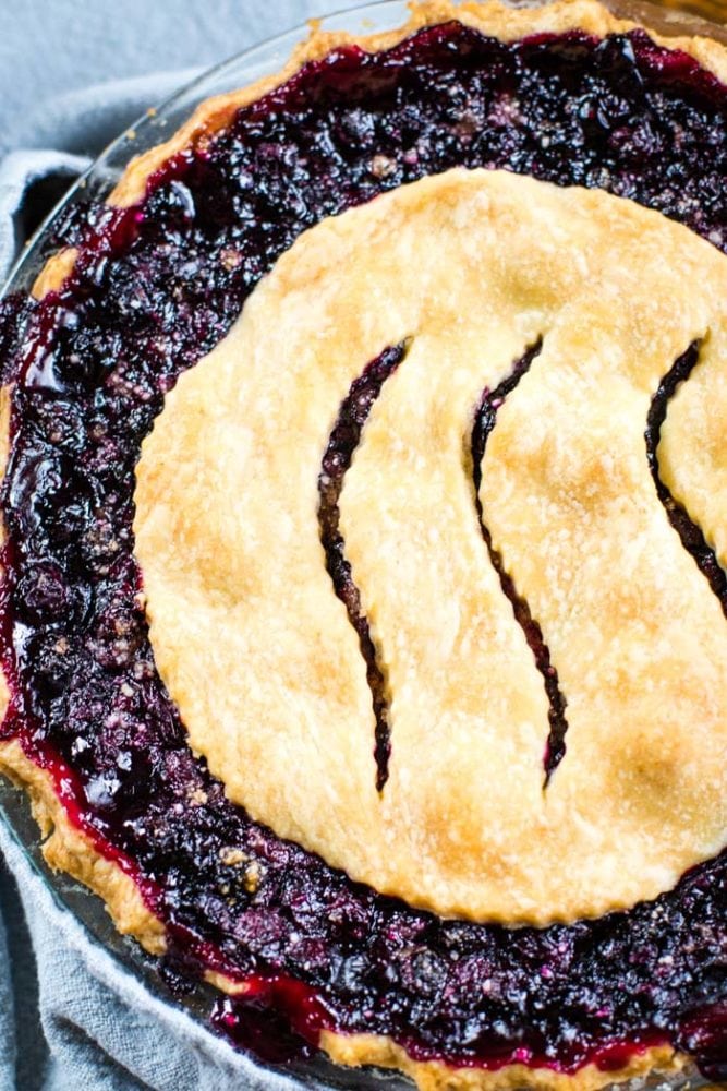 top view of baked blueberry pie