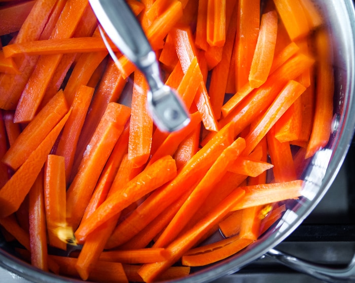 cut carrots in pan