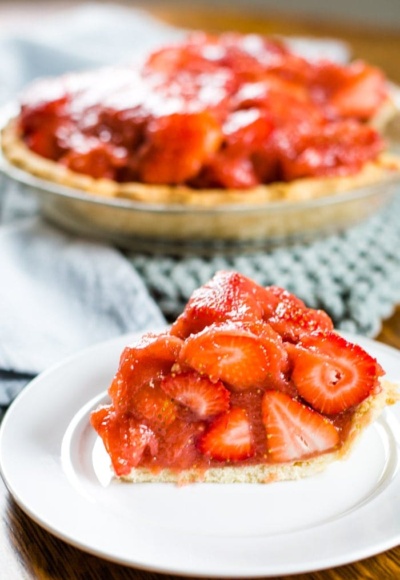 fresh strawberry pie on plate