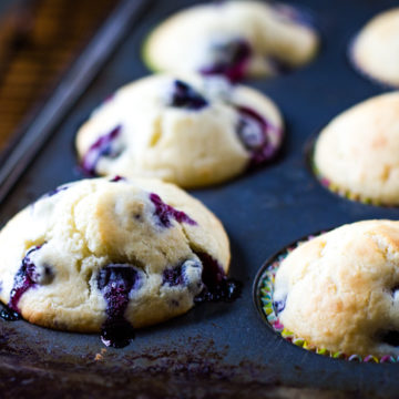 blueberry muffins in muffin pan baked