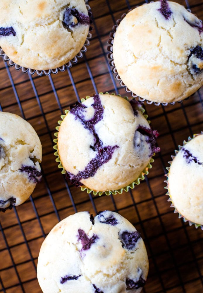 blueberry muffins on cooling rack