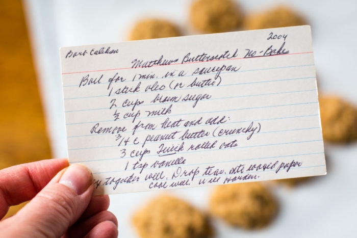 vintage recipe card for no bake cookies