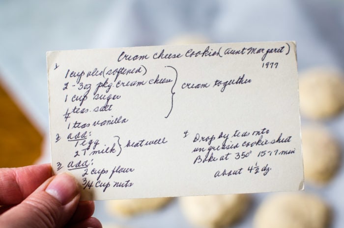 cream cheese cookie recipe on vintage recipe card