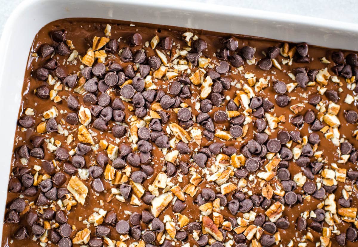 pecans and chocolate chips to top