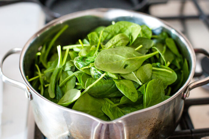 spinach wilting in stockpot