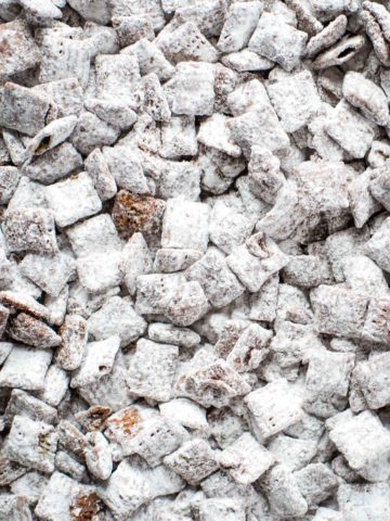 puppy chow on baking sheet