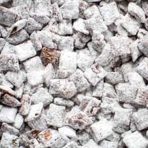 puppy chow on baking sheet