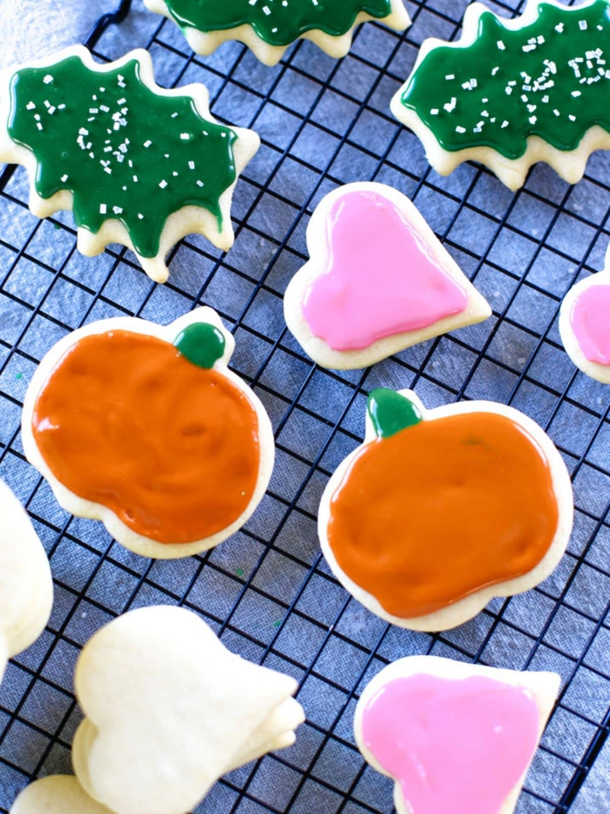 sugar cookie icing on valentines, christmas and halloween cookies