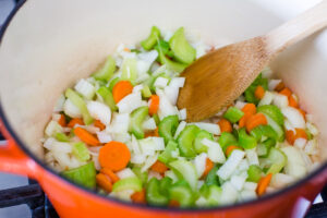 sauteed vegetables in a large stockpot