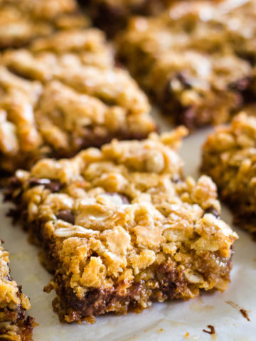 peanut butter oatmeal bars cut into squares