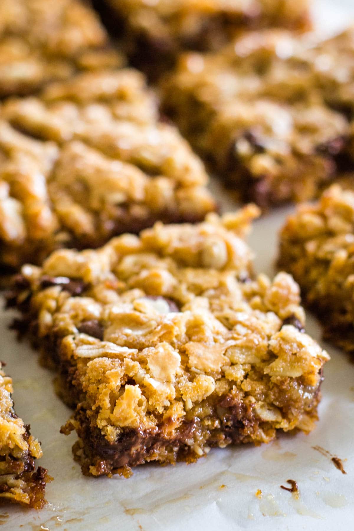 peanut butter oatmeal bars cut into squares