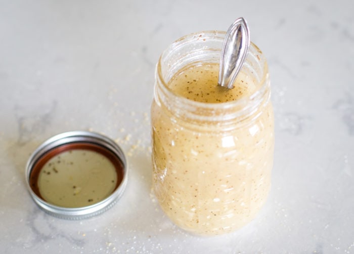 pint jar filled with celery seed dressing