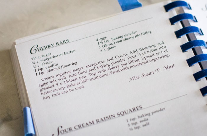 cherry bars recipe from Amish cookbook