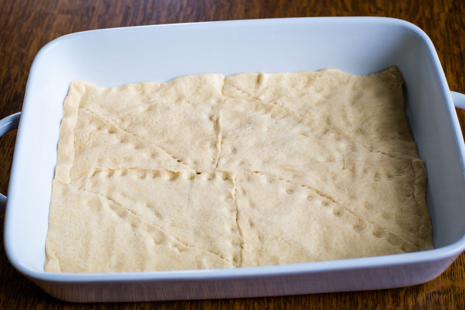 crescent roll layer in baking dish