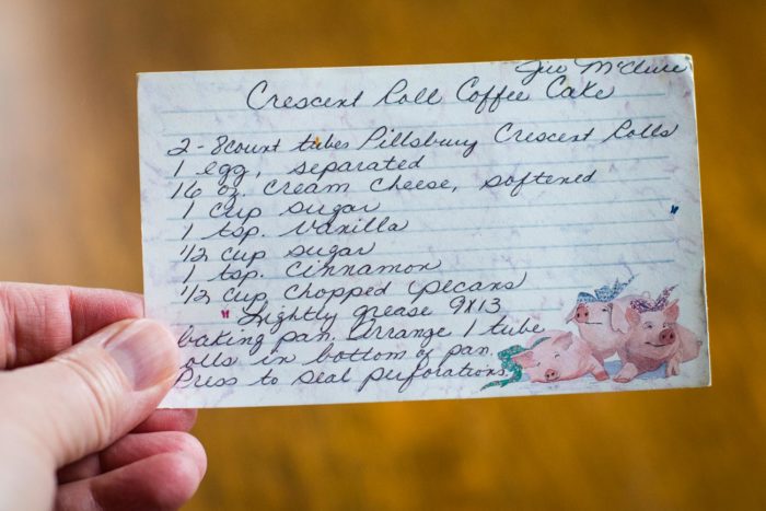 recipe card for coffee cake with cream cheese filling