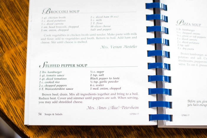 amish recipe for stuffed pepper soup in recipe book