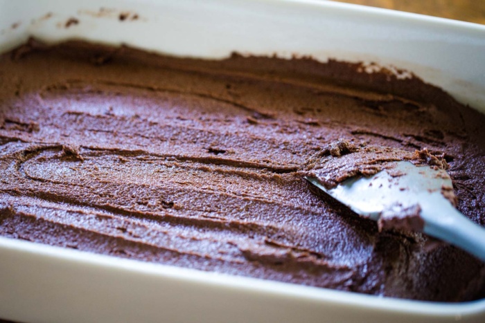 brownie batter in baking pan