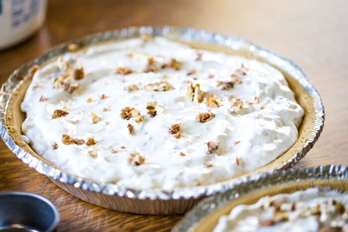 pie filling in crust before being chilled in refrigerator