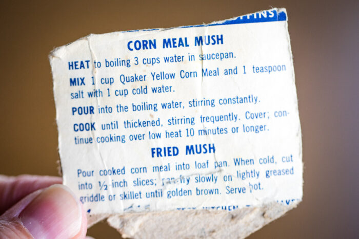 recipe card for fried cornmeal mush