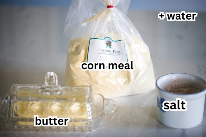 cornmeal, butter and salt in kitchen