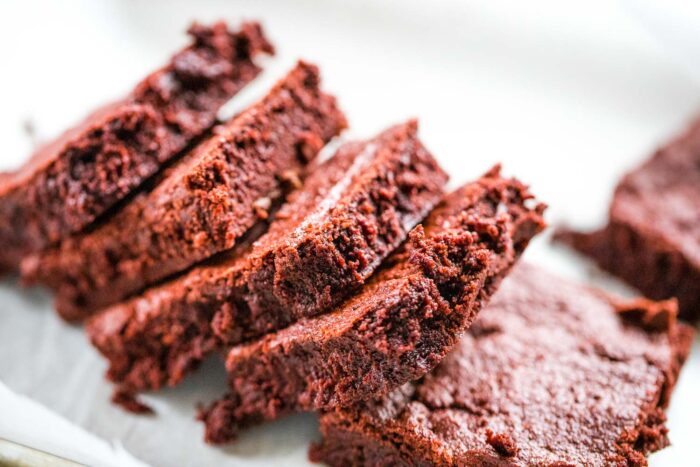 red velvet brownies on plate