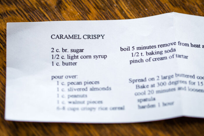 vintage recipe card of how to make caramel snack mix