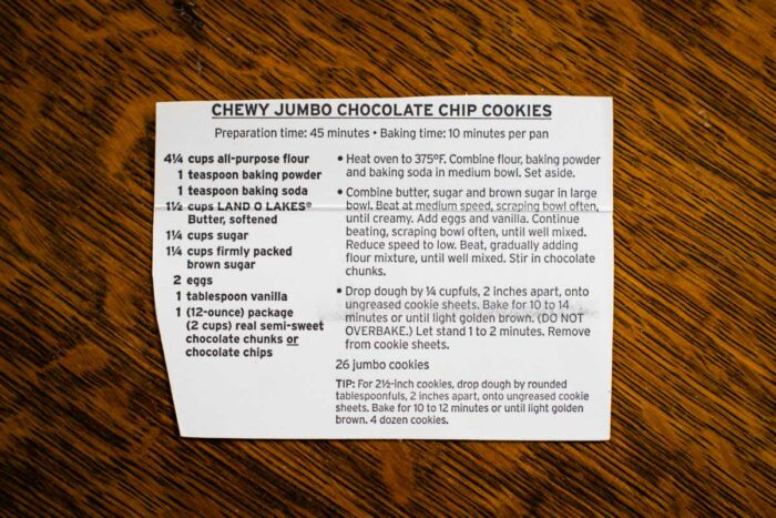 big chocolate chip cookies vintage recipe card