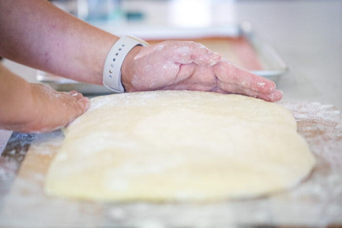 rectangle dough on floured surface
