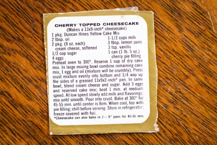 vintage recipe of cherry cheesecake