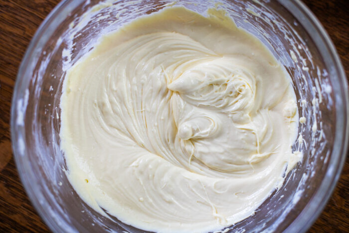 cheesecake filling whipped together in bowl