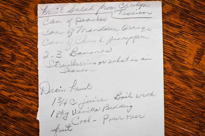 handwritten vintage recipe for creamy fruit salad