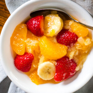 close up of small bowl of fruit salad