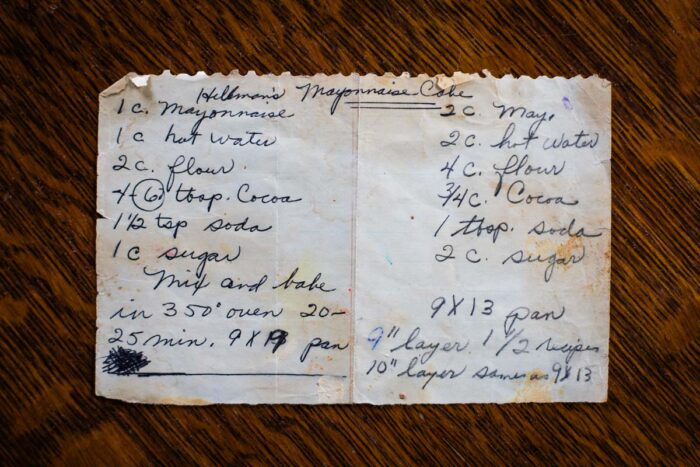 vintage handwritten recipe for mayonnaise cake