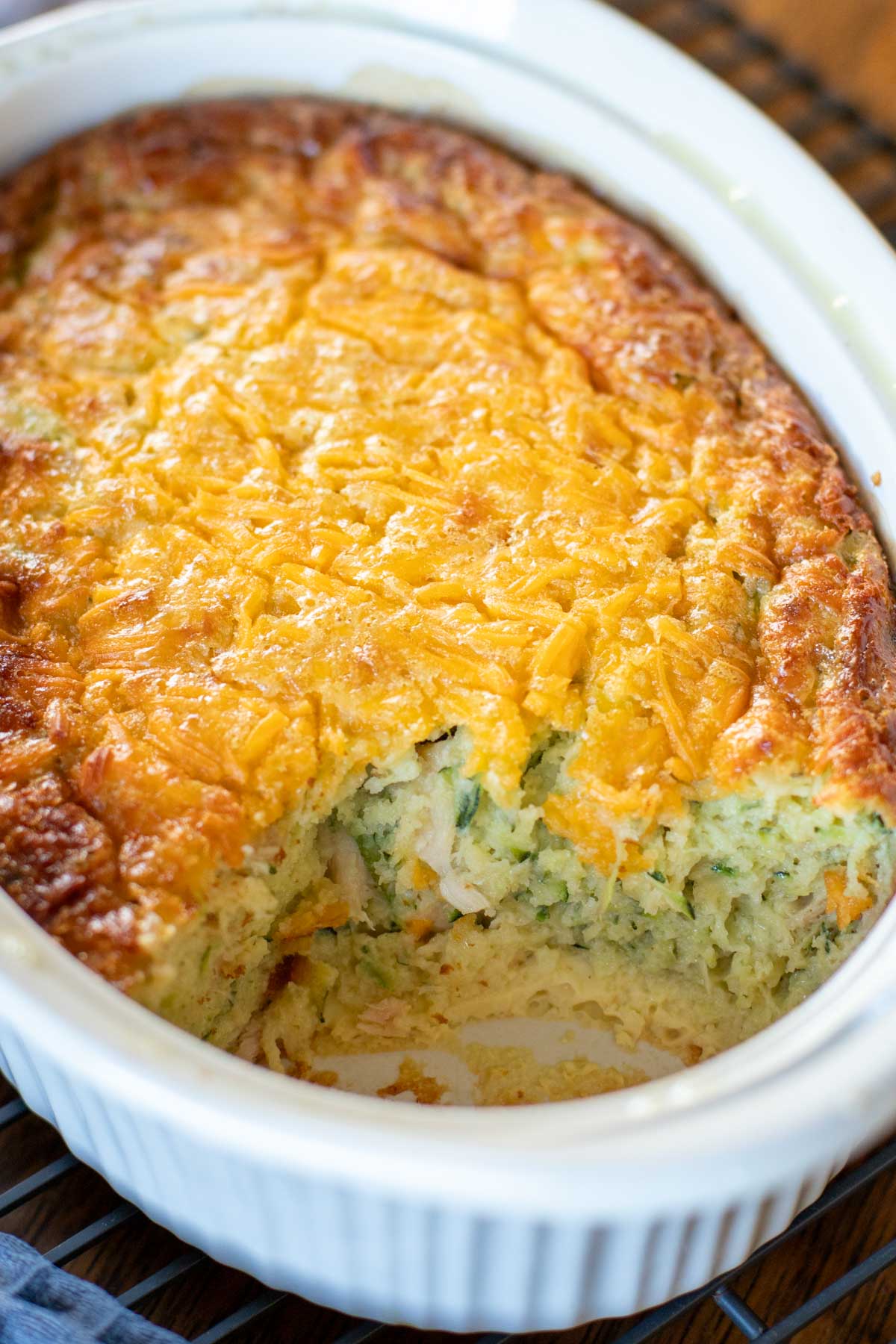 chicken zucchini casserole with slice taken out