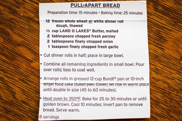 pull part garlic bread recipe on cardboard