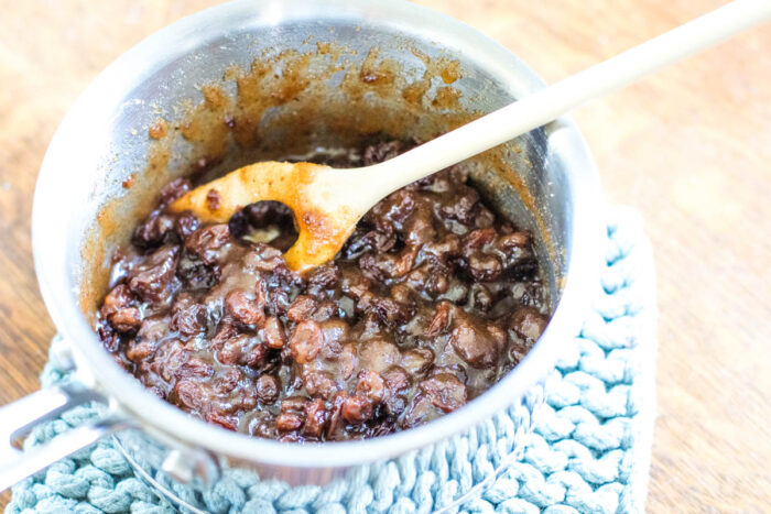 boiled raisins in saucepan