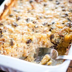 baked rice pudding in serving dish