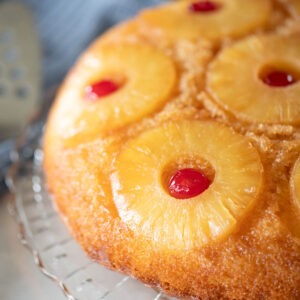 pineapple upside down cake on serving platter