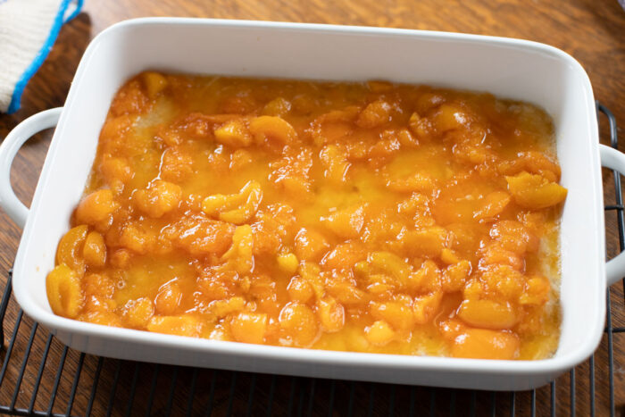 apricot layer in baking dish