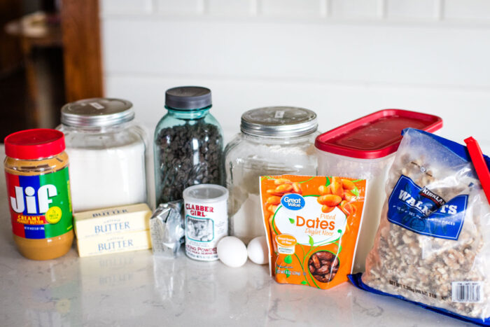 ingredients to make date bars on kitchen countertop