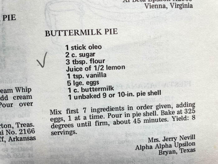 old fashioned recipe in book for buttermilk pie