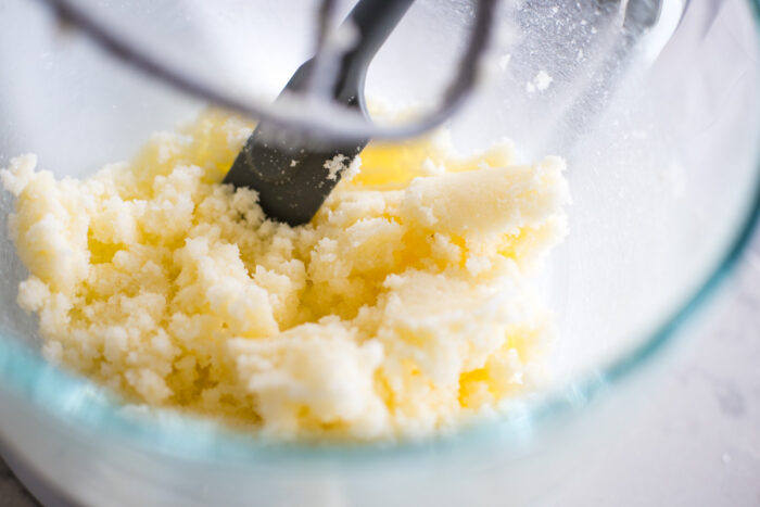 creamed butter and sugar in mixing bowl