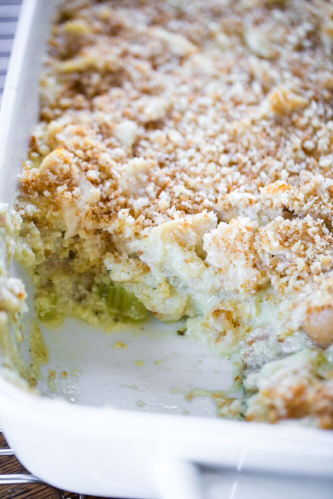chicken and dressing baked in casserole dish