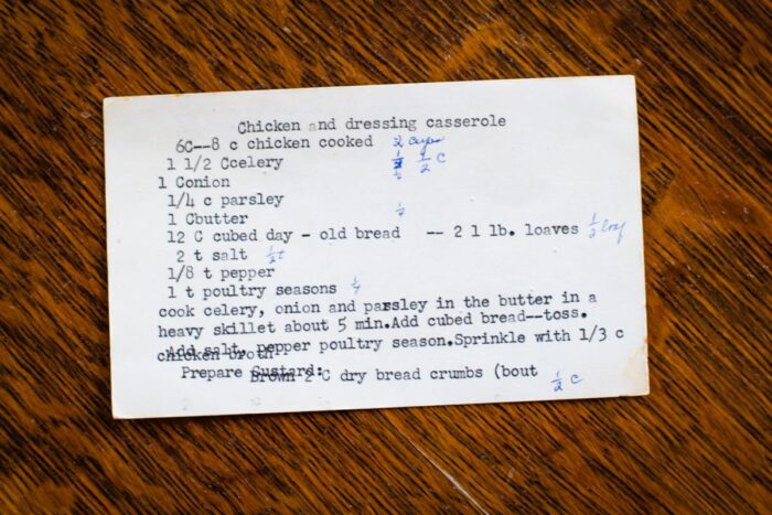 vintage typed recipe for chicken and dressing