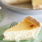 cottage cheese pie piece on plate with fork